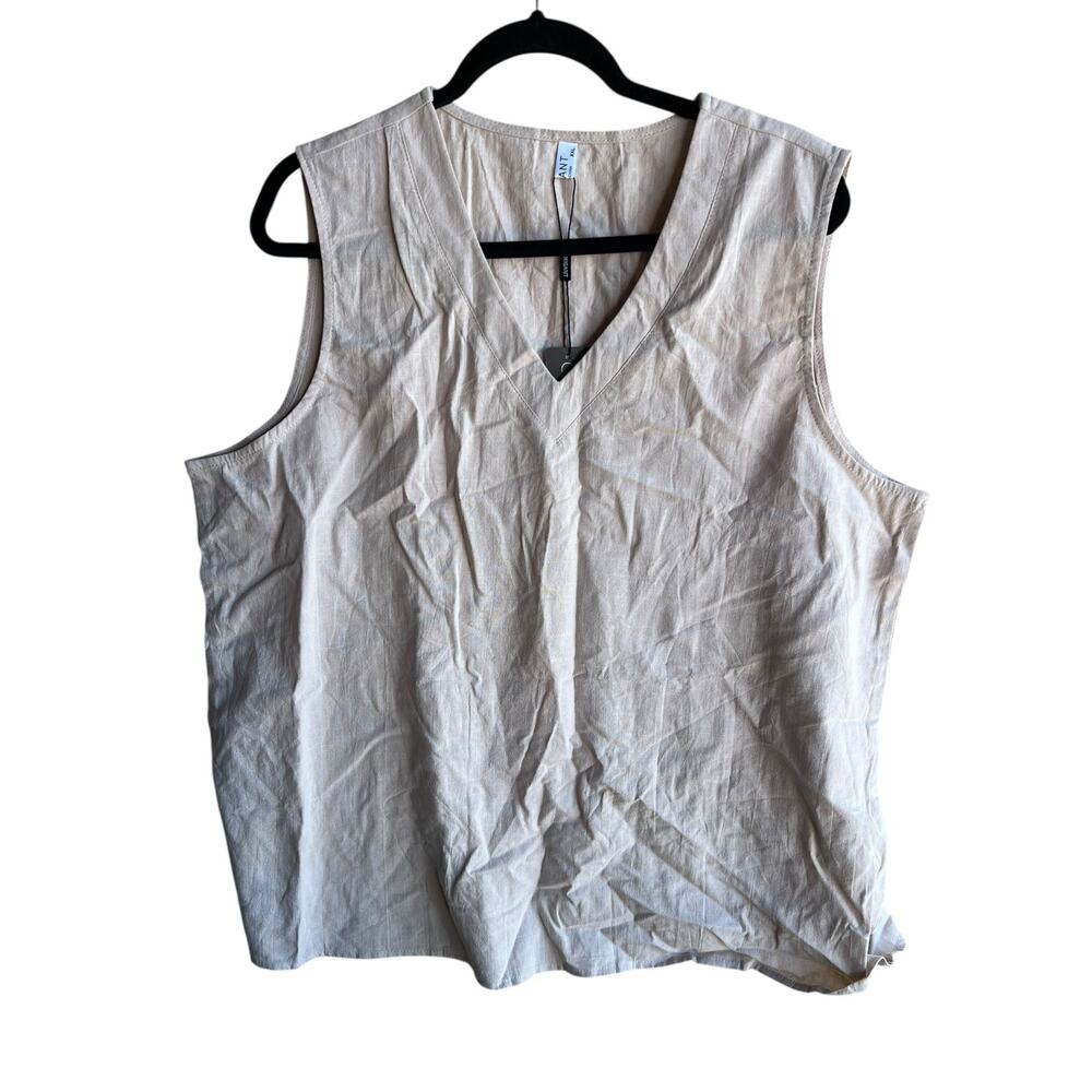 Chigant Women's XXL 100% Cotton Sleeveless Top V-Neck Beige NEW With Tags